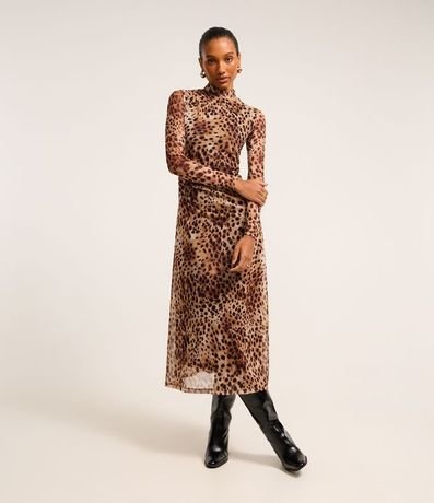 Vestido Evasê Midi en Tule con Estampa Leopardo 2