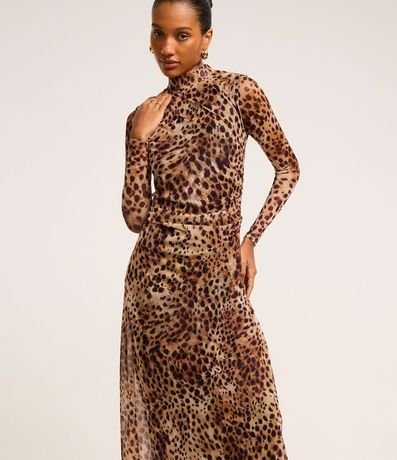 Vestido Evasê Midi en Tule con Estampa Leopardo 3