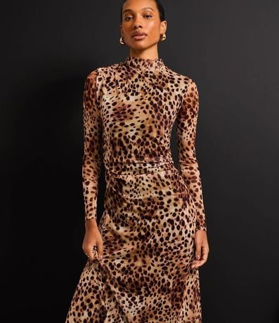 Vestido Evasê Midi en Tule con Estampa Leopardo 6