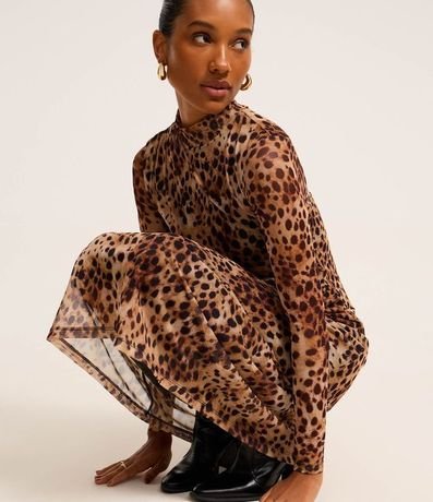 Vestido Evasê Midi en Tule con Estampa Leopardo 7