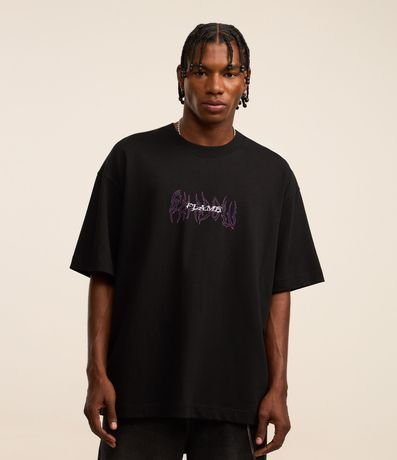 Remera Oversized en Malla con Estampa Tribal