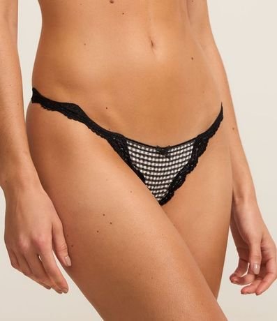 Bombacha Colaless Tanga con Encaje y Estampa de Cuadros Vichy