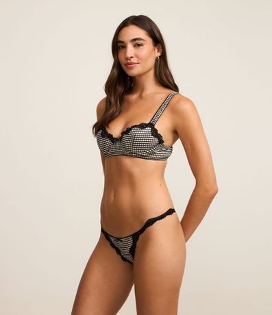 Bombacha Colaless Tanga con Encaje y Estampa de Cuadros Vichy 2