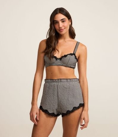 Short de Pijama con Estampa de Cuadros Vichy y Encaje