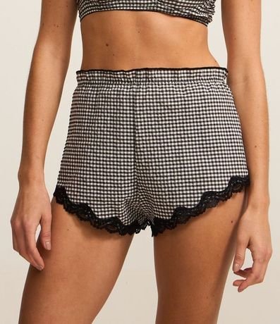 Short de Pijama con Estampa de Cuadros Vichy y Encaje 2