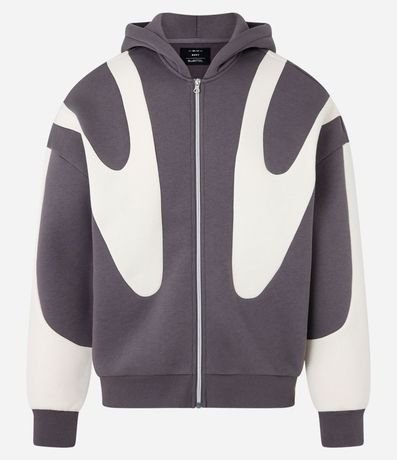 Saco Boxy en Fleece con Sisa Deslocada y Estampa Abstracta 6