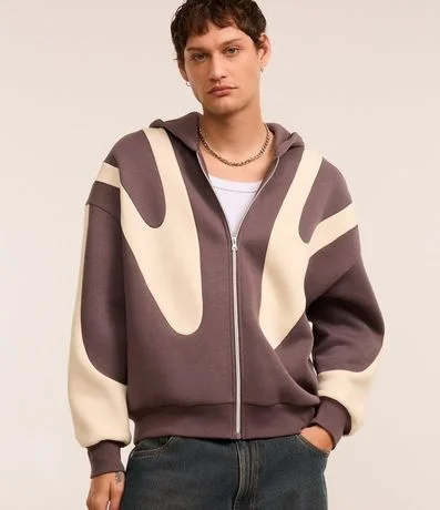 Saco Boxy en Fleece con Sisa Deslocada y Estampa Abstracta 1