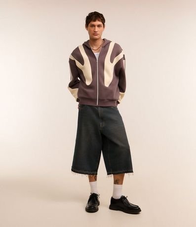 Saco Boxy en Fleece con Sisa Deslocada y Estampa Abstracta 2