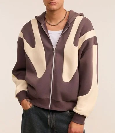 Saco Boxy en Fleece con Sisa Deslocada y Estampa Abstracta 4