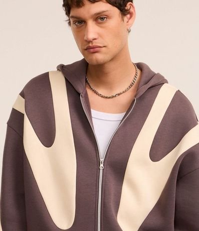 Saco Boxy en Fleece con Sisa Deslocada y Estampa Abstracta 5