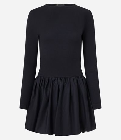 Vestido Globo Corto en Rib y Tricolina con Textura Acanalada 6