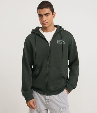 Saco Canguro en Algodón con Capucha y Estampa de Montaña