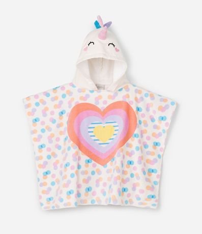 Poncho Infantil de Toalla con Capucha y Estampa de Unicórnio - Talle U