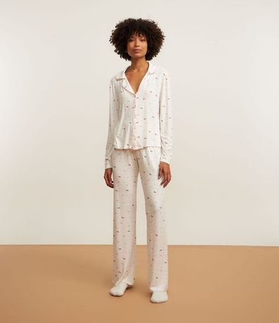 Pijama Americano Largo en Viscosa con Estampa de Lacitos 2