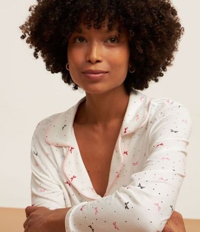 Pijama Americano Largo en Viscosa con Estampa de Lacitos 3