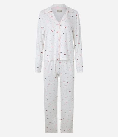 Pijama Americano Largo en Viscosa con Estampa de Lacitos 4
