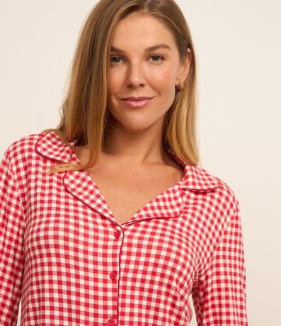 Pijama Americano Largo en Viscosa Estampada de Cuadros Vichy 2