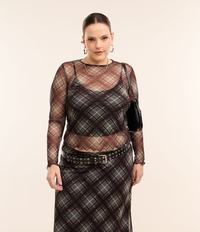 Blusa en Tule con Estampa de Cuadros Curve & Plus Size 1