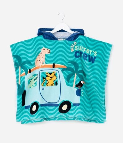 Poncho Infantil de Toalla con Capucha y Estampa de Animales  - Talle U