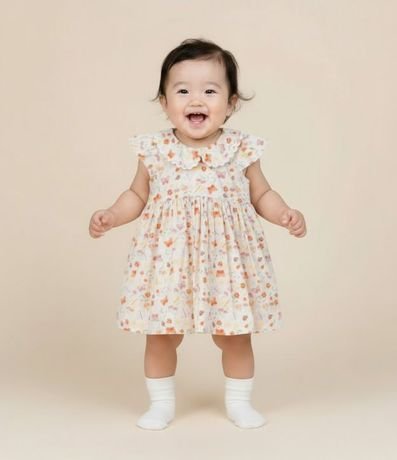 Vestido Infantil con Babados y Estampa Floral - Talle 0 a 18 meses