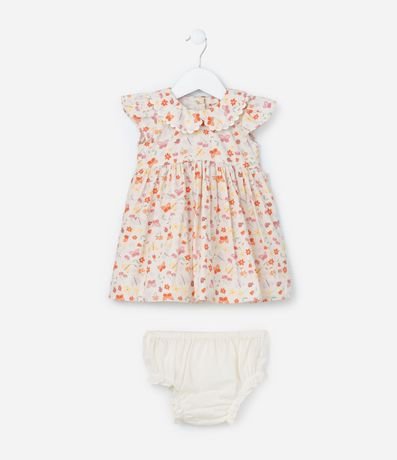Vestido Infantil con Babados y Estampa Floral - Talle 0 a 18 meses