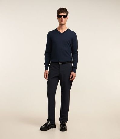 Pantalón Slim en Sastrería con Estampa de Cuadros en Hilo Teñido