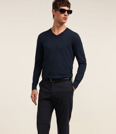 Pantalón Slim en Sastrería con Estampa de Cuadros en Hilo Teñido 4