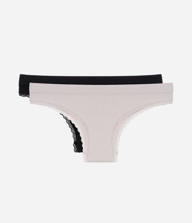 Kit 02 Bombachas Bikini Hilo Seamless con Detalle de Encaje