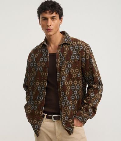 Camisa en Terciopelo con Estampado Geométrico y Bolsillo 1