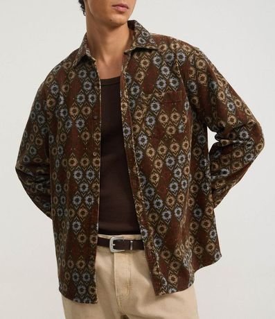 Camisa en Terciopelo con Estampado Geométrico y Bolsillo 3