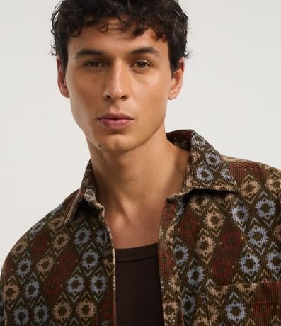 Camisa en Terciopelo con Estampado Geométrico y Bolsillo 4
