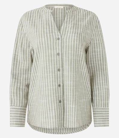 Camisa en Viscolino con Rayas en Hilo Teñido y Cuello Pdre