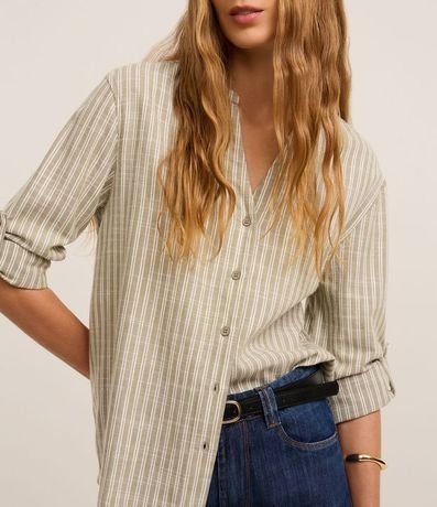 Camisa en Viscolino con Rayas en Hilo Teñido y Cuello Pdre 3