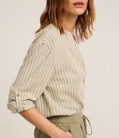 Camisa en Viscolino con Rayas en Hilo Teñido y Cuello Pdre 1