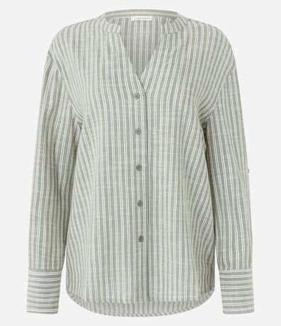 Camisa en Viscolino con Rayas en Hilo Teñido y Cuello Pdre 6