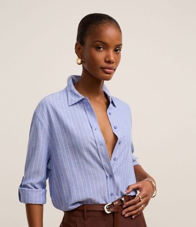 Camisa Rayada en Viscolino con Hilo Teñido 5