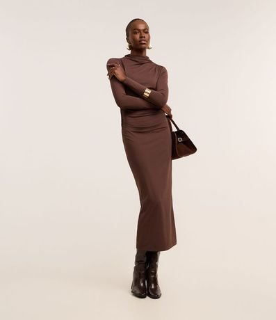 Vestido Midi en Poliamida con Cuello y Detalle Fruncido 2