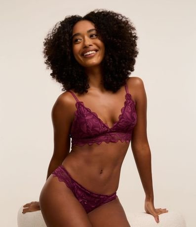 Bombacha Bikini Hilo Doble en Encaje Floral Rústica