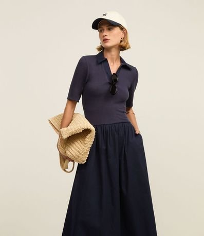 Vestido Godê Midi en Rib y Tricolne con Cuello Polo 2