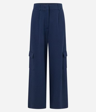 Pantalón Recto Cintura Baja en Punto Roma con Rayas de Hilo Teñido 7