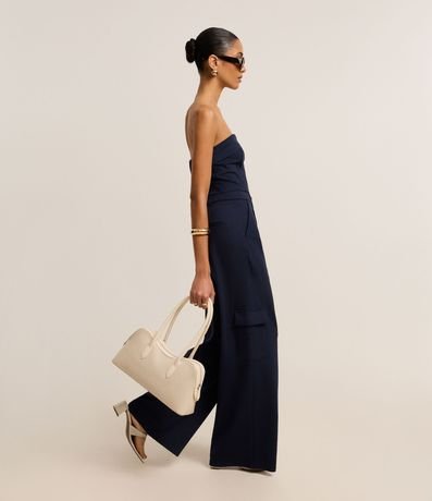 Pantalón Recto Cintura Baja en Punto Roma con Rayas de Hilo Teñido