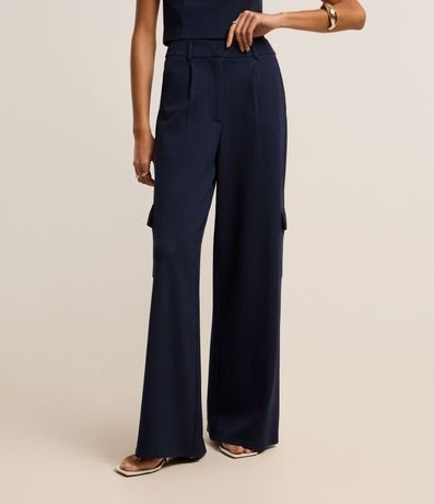 Pantalón Recto Cintura Baja en Punto Roma con Rayas de Hilo Teñido 4