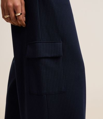 Pantalón Recto Cintura Baja en Punto Roma con Rayas de Hilo Teñido 6