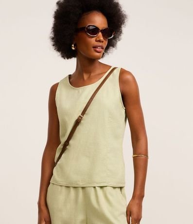 Blusa sin Manga en Sarga con Escote Redondo