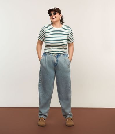 Pantalón Balloon Jeans Bolsillo Cuchilla y Pliegues Curve & Plus Size
