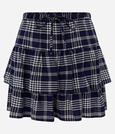 Pollera Corta en Chalis con Volados y Estampa de Cuadros 6