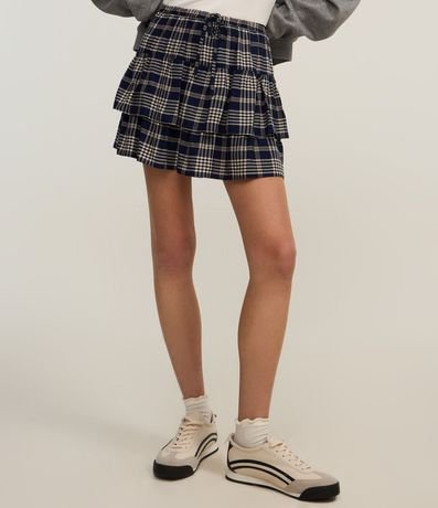 Pollera Corta en Chalis con Volados y Estampa de Cuadros 3