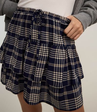 Pollera Corta en Chalis con Volados y Estampa de Cuadros 4