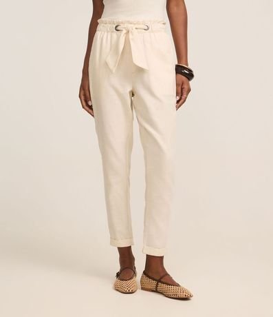 Pantalón Carrot en Sarga con Cintura Elástica y Lazo en la Cintura 3