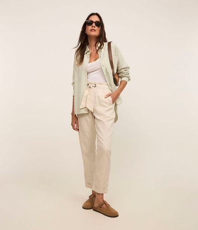 Pantalón Carrot en Sarga con Cintura Elástica y Lazo en la Cintura